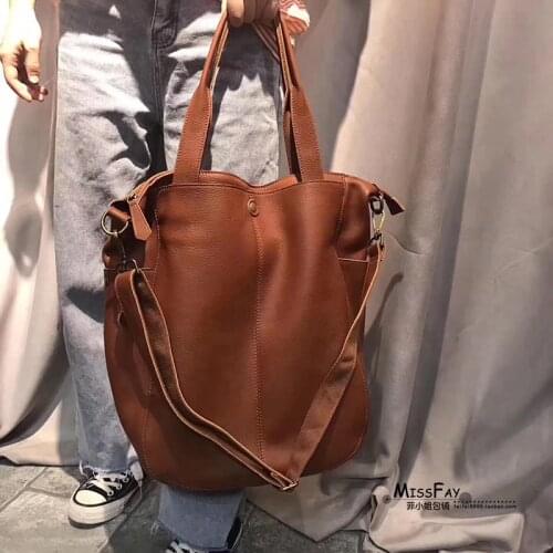 2021 new first layer calfskin large capacity ladies one-shoulder big bag leather all-match messenger bag shopping bag female bag