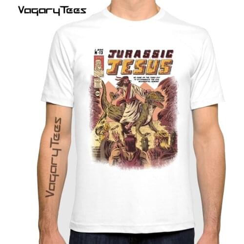 Novelty Creative JURASSIC JESUS ride Dinosaur funny t shirt men 2020 summer new white casual homme cool tshirt