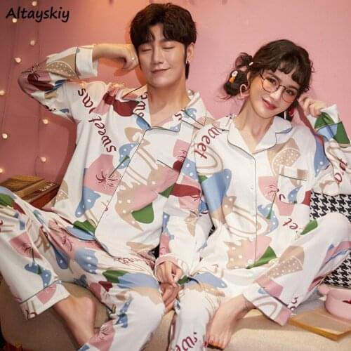 Pajama Sets Women Oversize Couple Cartoon Cute Home Daily High Quality 12 Colors Cozy Long Sleeve Spring New Female Night Wear