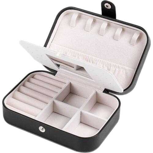 Portable Travel Jewelry Box Three Layers with Mirror Compact Jewelry Storage Box Storage Earring Ring Bag Necklace Display Box