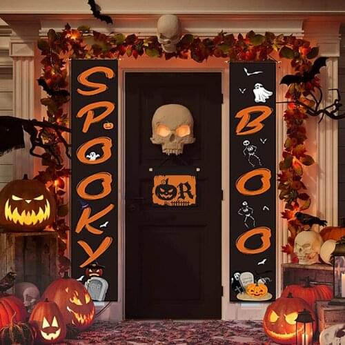 Happy Halloween Hanging Flag Halloween Trick Or Treat Ghost Door Couplet Sign Party Decoration Banner For Halloween Party