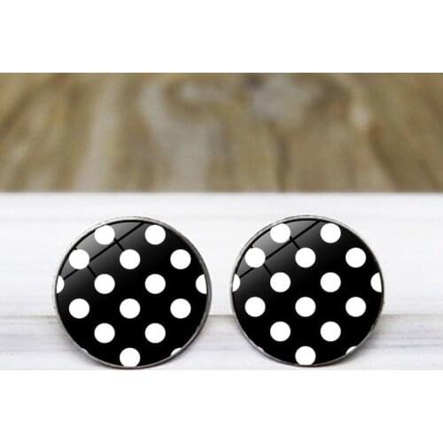 8 Colors Polka Dot Round Glass Cabochon Earrings Hypoallergenic Jewelry Fashion Earrings for Women Sensitive Ears