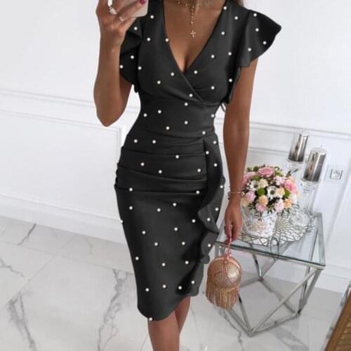 Sexy V-Neck Ruffle Party Dress Solid Elegant Office Lady Draped Slim Dress Fashion Women Butterfly Sleeve Bodycon Dress Clubwear