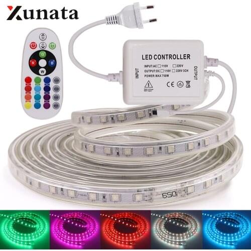 RGB LED Strip 220V Waterproof IP67 60LEDs/m Dimmer Flexible Tape Ribbon SMD 5050 LED Light Strip for Home Decoration EU Plug