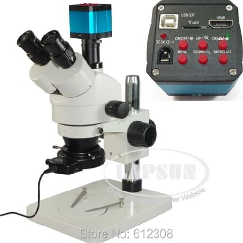 7X-45X Trinocular Industral Inspection Zoom Stereo Microscope + 30X-200X HDMI USB TV C-mount Camera + TF Card Video Recorder