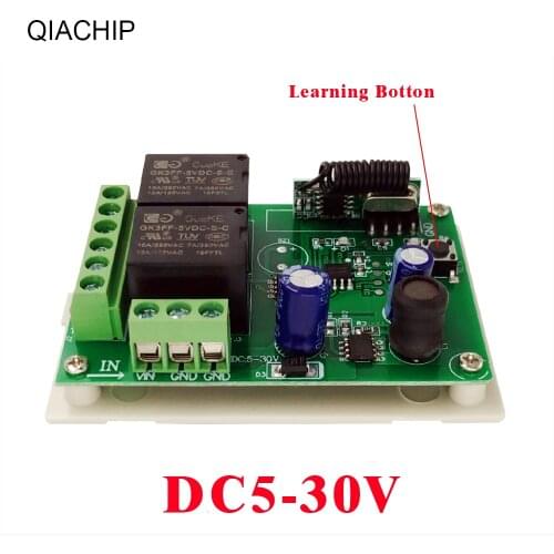 QIACHIP 433Mhz DC 6V 12V 24V Universal Wireless Remote Control Switch 2 CH RF Relay Receiver Module DC5-30V For Smart Home