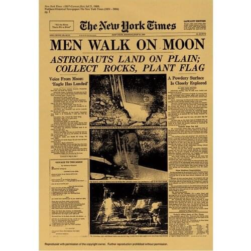 The Apollo 11 Moon Landing New York Times Vintage Poster Kraft Paper Retro Kids Room Decoration 51X35.5cm Wall Sticker