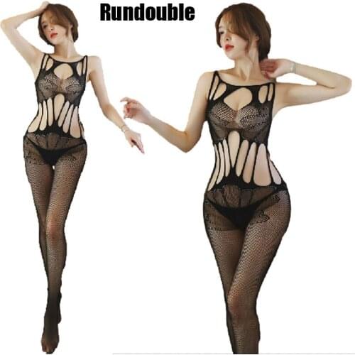 Women New Sexy Translucent Fishnet Pantyhose Open Crotch Bandage Black Tights Lace Hollow Out Nightwear Stockings Drop Shipping