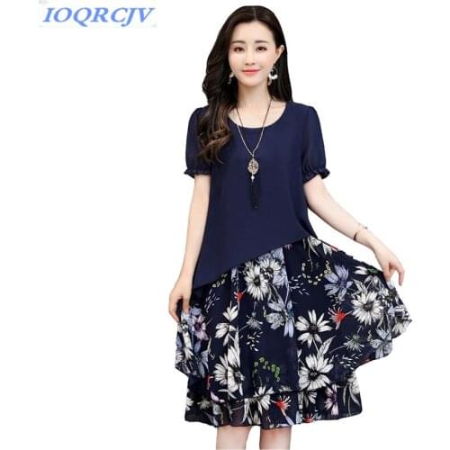 Summer dress for women 2018 Plus size 5XL Chiffon dress Print short sleeves false Two pieces Princess dress female IOQRCJV N072