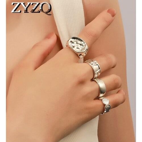 ZYZQ Vintage Silver Plated Irregular Open Ring for Womens Gothic Punk Steampunk Wave Finger Ring Sets Party Jewelry 2021