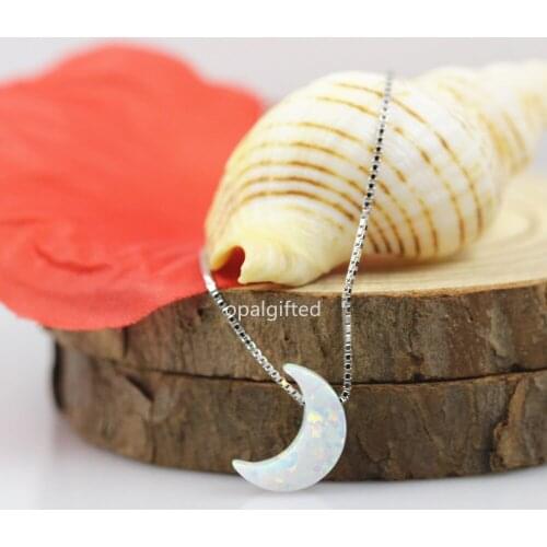 1pc/lot) Free Shipping High Quality Synthetic 8*11mm White OP17 Opal Moon Shape Pendant with Sterling 925 silver Necklace