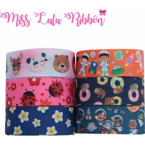 16mm-75mm Cartoon Panda Sloth Flower Jeans Space Printed Grosgrain/Elastic Ribbon Sweet Doughnut DIY Hair Bow 50yards/roll