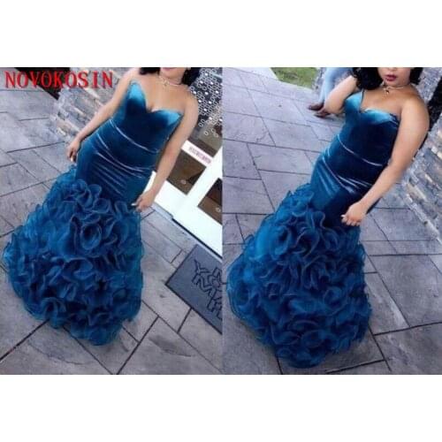 2019 Sexy Elegant Plus Size Velvet Prom Dresses Sweetheart Sleeveless Mermaid Ruffle Floor Length Formal Party Dress