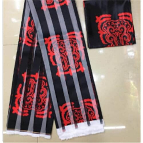 2020 Hot sale ghana style satin silk fabric with organza ribbon and african wax design 4+2 yards/set sewing materials.78297