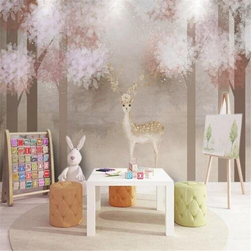Milofi custom photo 3D wall covering mural wallpaper Nordic hand painted watercolor woods elk decoration background wall forest