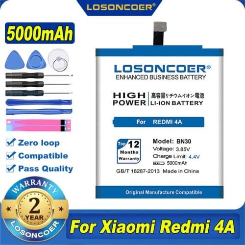 100% Original LOSONCOER BN30 4850mAh For Xiaomi Redmi 4A Battery