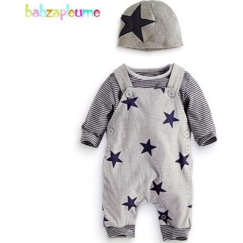 Babzapleume 2PCS/3-24Months/spring autumn baby boys clothing set cotton stripe t-shirt+Overalls newborn baby clothes suit BC1564