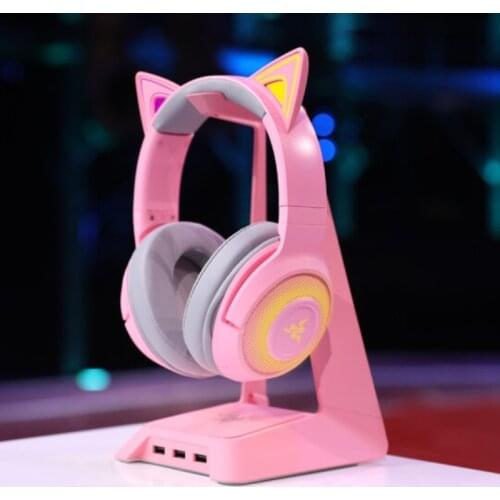Newest Razer KRAKEN BT Kitty edition Crystal Pink Wireless Bluetooth headphone Cat ear RGB light music gaming headset for girl