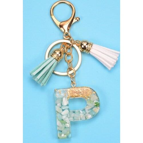 ZOSHI Transparent 26 Letters Keychains for Women Green Resin Car Key Rings Gold Foil Handbag Charms Key Chains