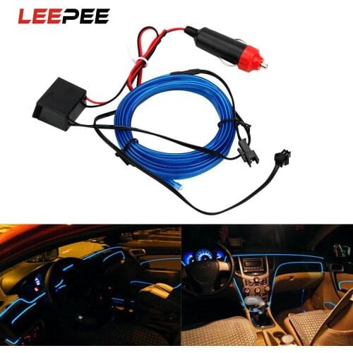 LEEPEE Car 12V LED Decorative Lamp Flexible Neon EL Wire 2m Light Strips Cold lights Interior Decoration Car styling