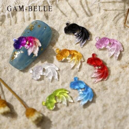 GAM-BELLE Crystal Gradient Goldfish 3D Resin Nail Art Decoration Charm Rhinestone Jewelry Gem Manicure Decals Ornaments