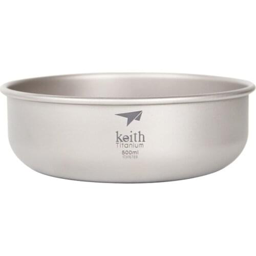 Keith 500ml Titanium Bowl Outdoor Camping Tableware Camping Soup Bowl Sauce Rice Salad Bowl Lightweight Kitchen Tool 62g Ti5334