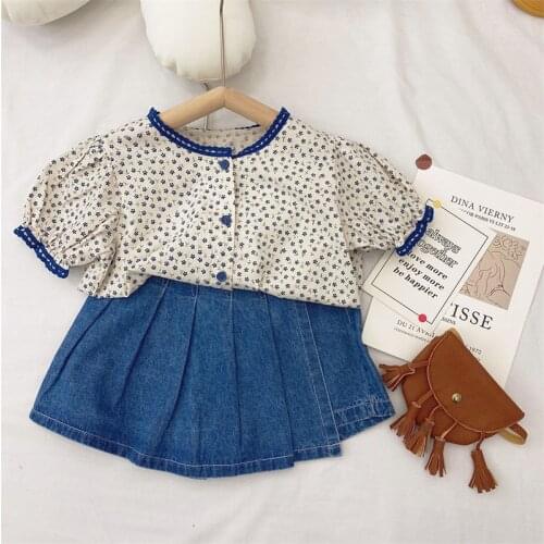 MILANCEL 2021 Summer New Kids Suit Dot Cotton T-shirt and Solid Denim Shorts Dress Korean Casual Girls 2Pcs Sets