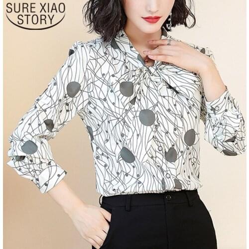 Fashion Womens Tops And Blouses 2021 Ladies Tops Long Sleeve Priting Bow Shirts For Women Tops Blusas Tops Chiffon Bouse 6693 50