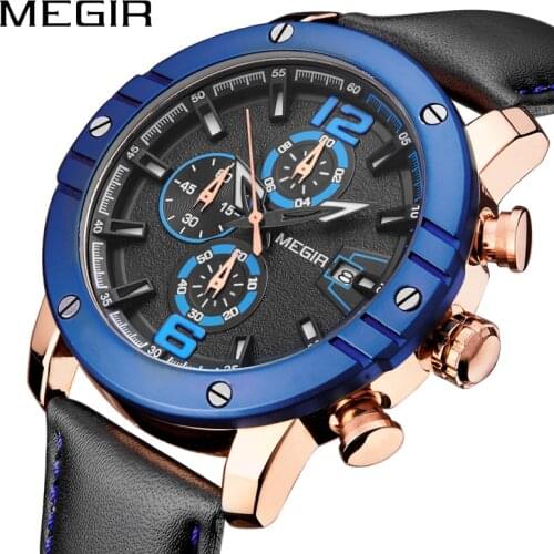 MEGIR Blue Mens Wrist Watches Top Brand Luxury Army Military Quartz Watch Men Clock Hour Relojes Hombre Relogio Masculino