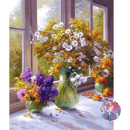 DIY 5D Diamond Painting by Number Kit for Adult, Full Round Resin Beads Drill Diamond Embroidery Dotz Kit Home Wall Decor Window