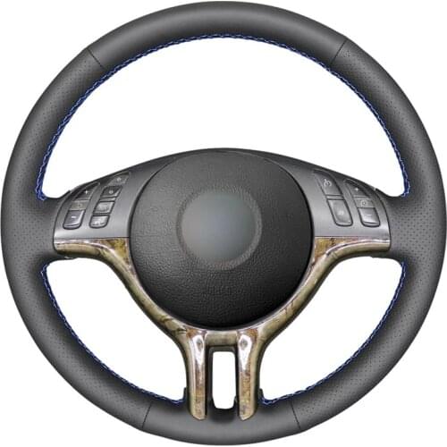 Black Artificial Leather Handsew No-slip Car Steering Wheel Cover for BMW E46 318i 325i 330ci E39 X5 E53 Z3 E36/7 E36/8(Coupe)