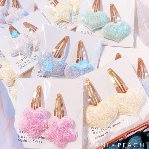 South Koreas new glitter sequins love star pair clip childrens rainbow bb clip side clip card hair accessories headdress