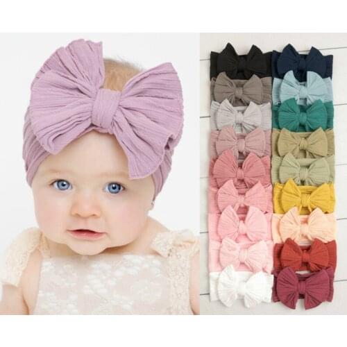 Yundfly New Toddler Girls Nylon Jacquard Headwrap Baby Big Bowknot Headband Children Knotted Hairband Hair Accessories
