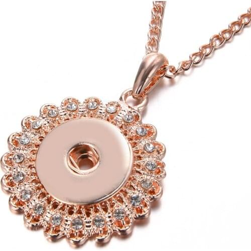 New Simple Style Necklaces Rhinestone Rose Gold Color fit 18mm Snap Button Jewelry Fashion Jewelrys For Women