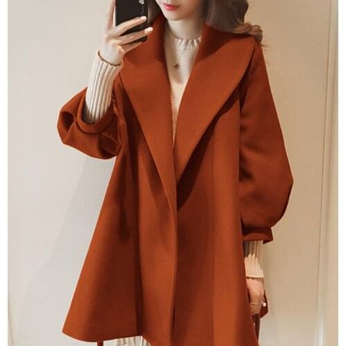 Autumn and Winter Women Wool Coat Fashion with Waist Jacket Solid Color Puff Sleeve Wide Loose Jacket Korean Chic Cardigan S-5XL