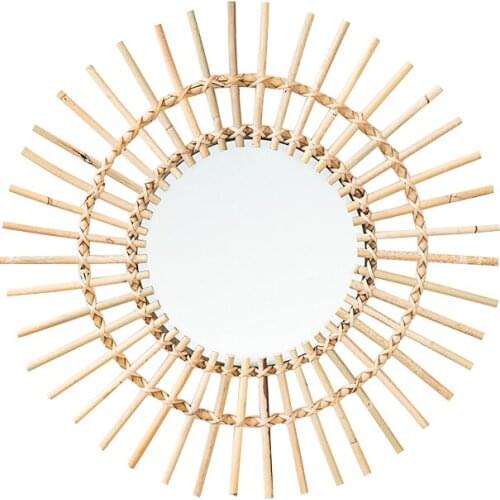 Ins wind rattan weaving mirror rattan art dressing mirror homestay simple geometric creativity rattan wall mirror sun mirror