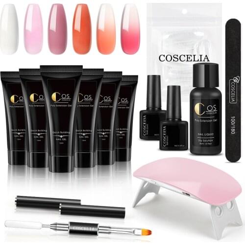 Poly Nail Gel Kit Extension Gel Varnish Semi Permanent Quick Builder Nail LED UV Lamp Manicure Tools All For Nail Extension Set