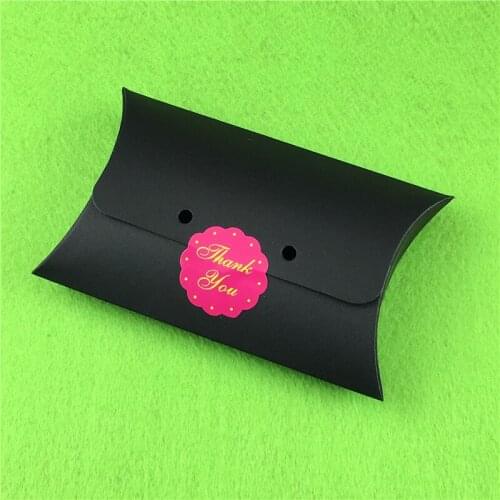 Blank Black Paper Box With Free Stickers Pillow Shape for Jewelry Carrying Cases Small Product Gift Packaging Storage 100Pcs Box