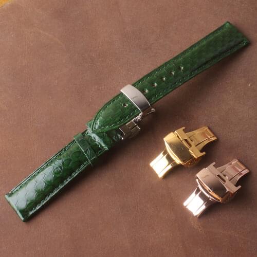 Genuine Snake Leather Bracelet Watchband 18mm 20mm 22mm Watch Band Green Wrist watch strap wristwatch Band Gold Buckle Clasp hot