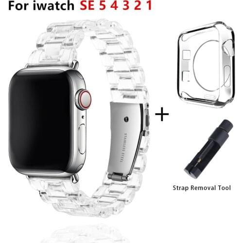 Resin Watch Strap for Apple Watch 6 5 4 Band 42mm 38mm Correa Transparent Steel for Iwatch 6 series 5 4 3/2 Watchband 44mm 40mm