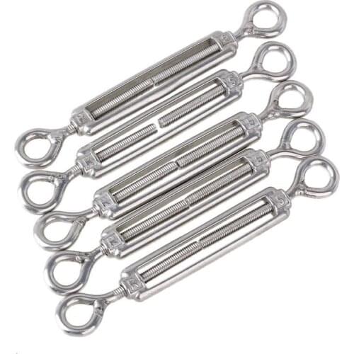 Silver 304 Stainless Steel European Style Eye to Eye M5 Turnbuckles Adjustable Wire Rope Tensioners Pack of 5
