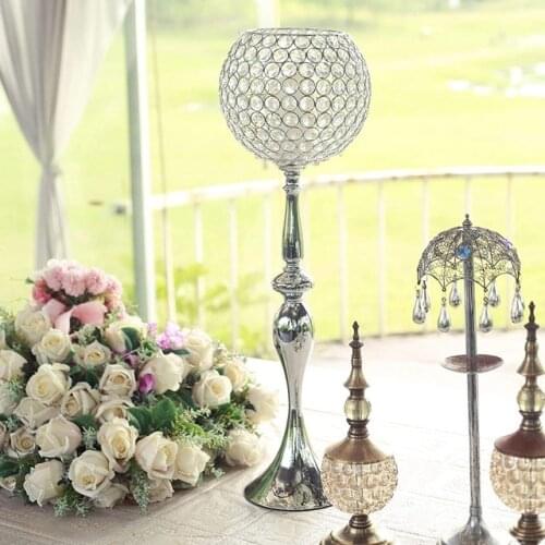 Silver Glass Crystal Goblet Candle Holder Flower Ball Centerpiece for Wedding Events Decoration