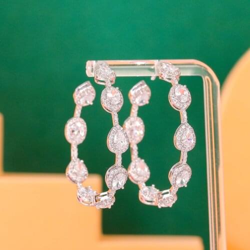 Janeklly trendy Geometric aretes Aros Hoop Earrings For Women Accessories Cubic Zirconia Earrings Jewelry pendientes mujer moda