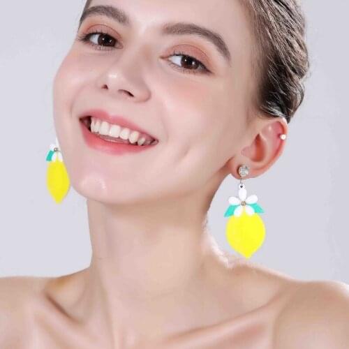 TIMEONLY Delicate Summer Lemon Drop Earrings Small White Flowers Charms Earring for Women Girls Party Gifts Jewellery