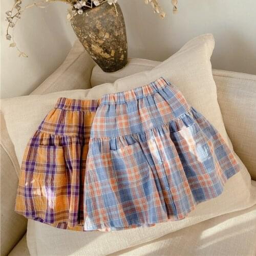 2021 Spring New Arrival Girls Fashion Plaid Skirt Kids Cotton Skirts Girls Skirts