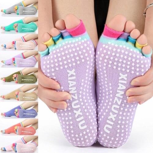 Women Bare Feet Exercise Fitness Non-Slip Half Toe colour Yoga Socks Pilates
