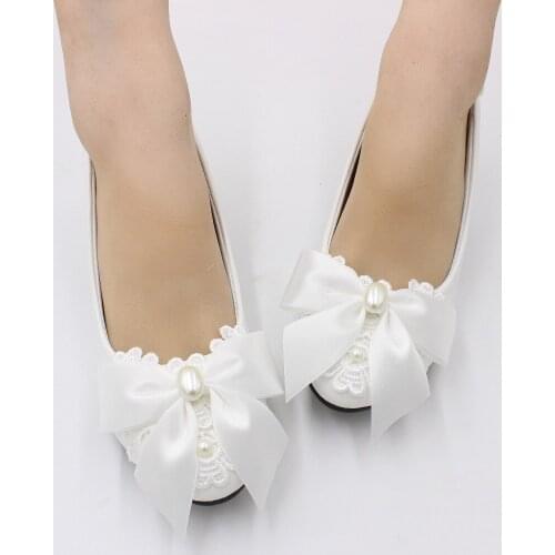 New bowknot womens shoes white bridal shoes low heel bridesmaid shoes shallow mouth youth large wedding shoes BH2105