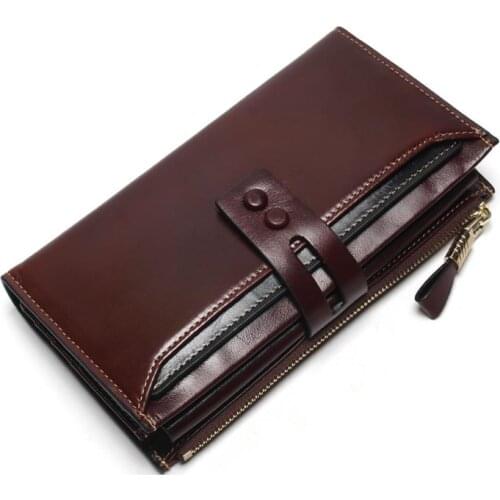 Genuine leather vintage women long purse card holder high quality