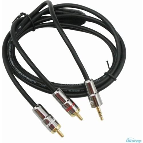 1 of 2 Stereo Audio Cable 3.5mm Male Converting to 2 RCA Connectors Ultra-pure Copper Plating Terminal Black 1.8m HIFI
