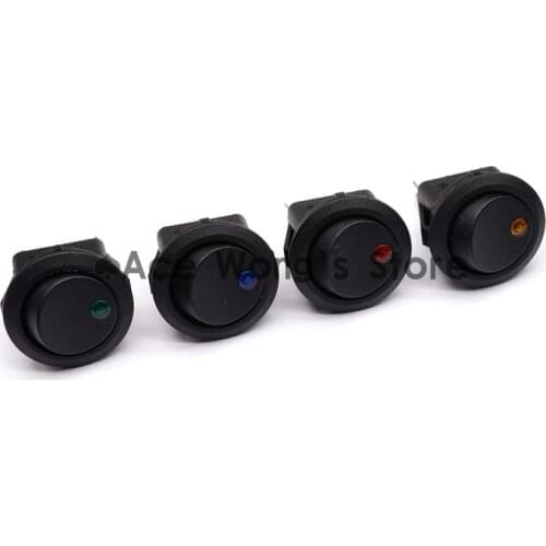1Pcs Red Green Blue Yellow 12V LED Dot Light Car Boat Round Rocker ON/OFF SPST Switch 3 Pins With LED